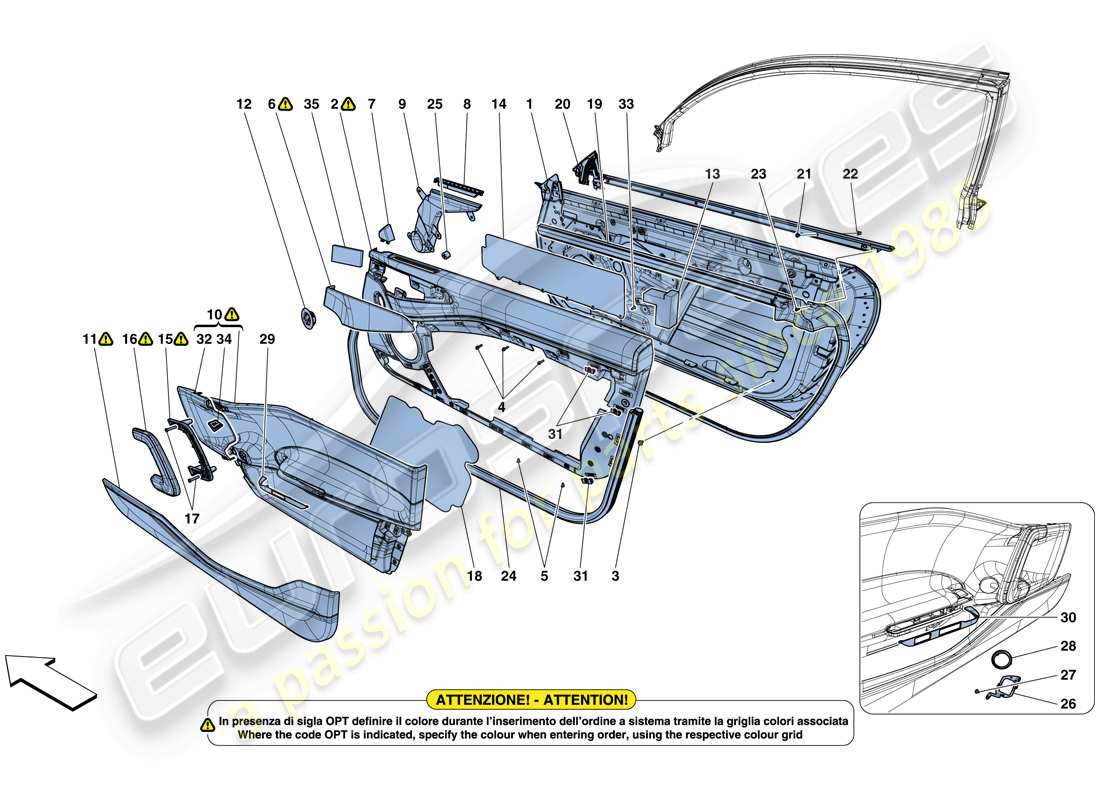 ferrari gtc4 lusso (usa) türen - unterkonstruktion und verkleidung teilediagramm