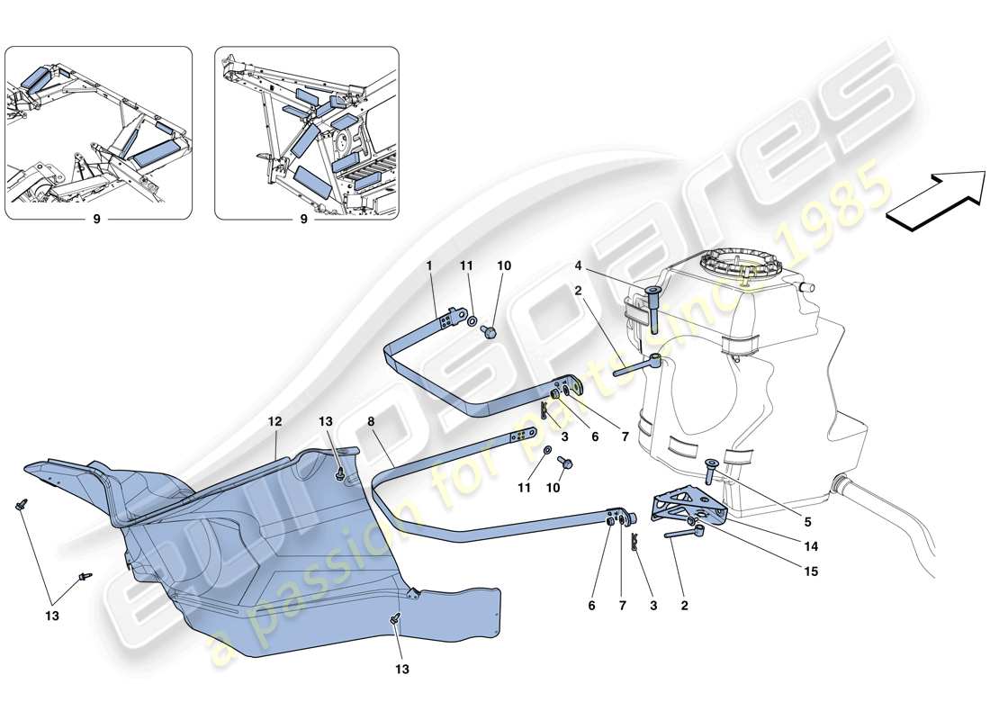 ferrari 458 spider (europe) kraftstofftanks - befestigungselemente und schutzvorrichtungen ersatzteildiagramm