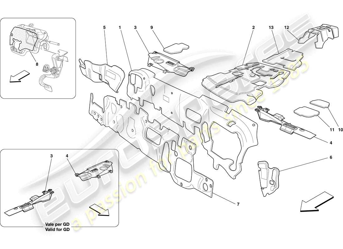 ferrari california (europe) schalldämpfung im fahrzeug teilediagramm