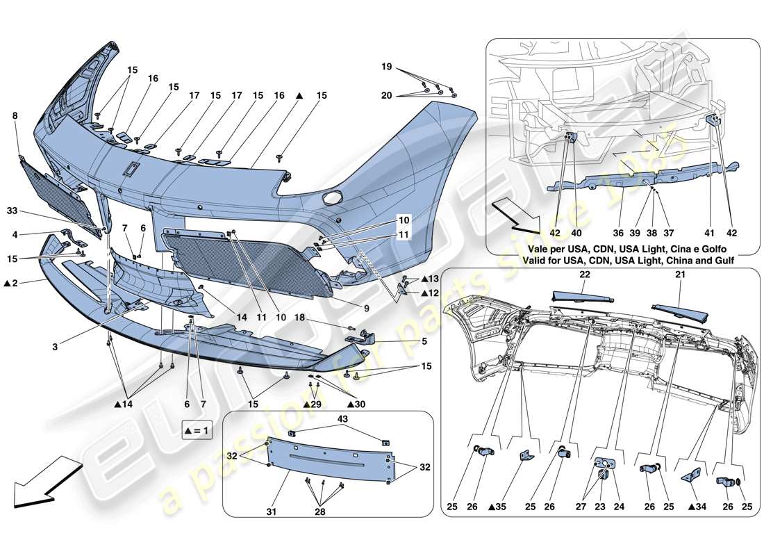 ferrari 488 spider (usa) frontstoßstange teilediagramm