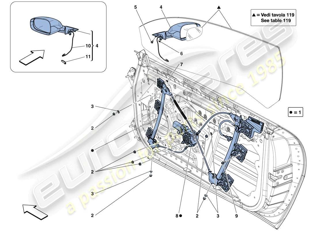 ferrari gtc4 lusso (rhd) türen - elektrische fensterheber und rückspiegel ersatzteildiagramm