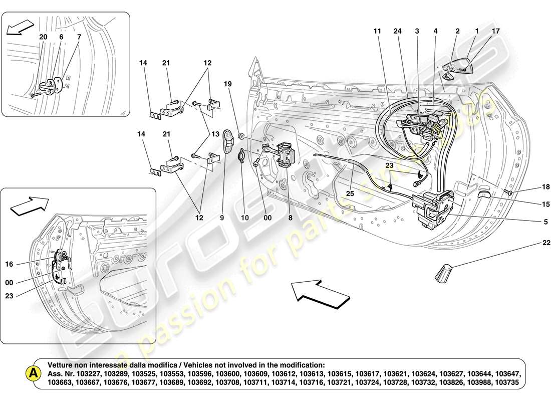 ferrari california (europe) haustüren: mechanismen teilediagramm