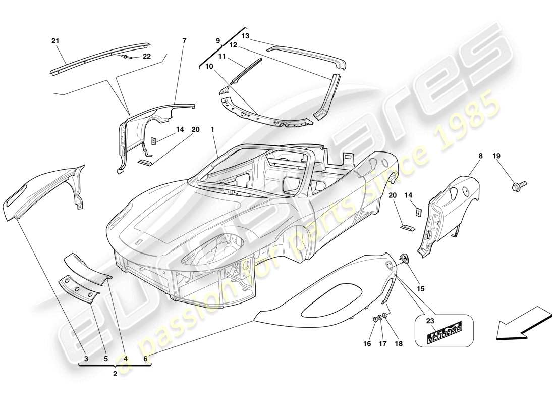 ferrari f430 scuderia (europe) karosserie - aussenverkleidung teilediagramm