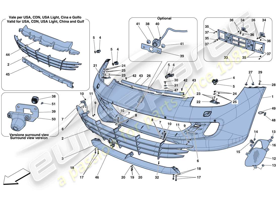 ferrari gtc4 lusso (rhd) frontstoßstange teilediagramm