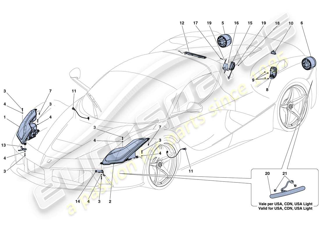 ferrari laferrari aperta (usa) scheinwerfer und rücklichter teilediagramm