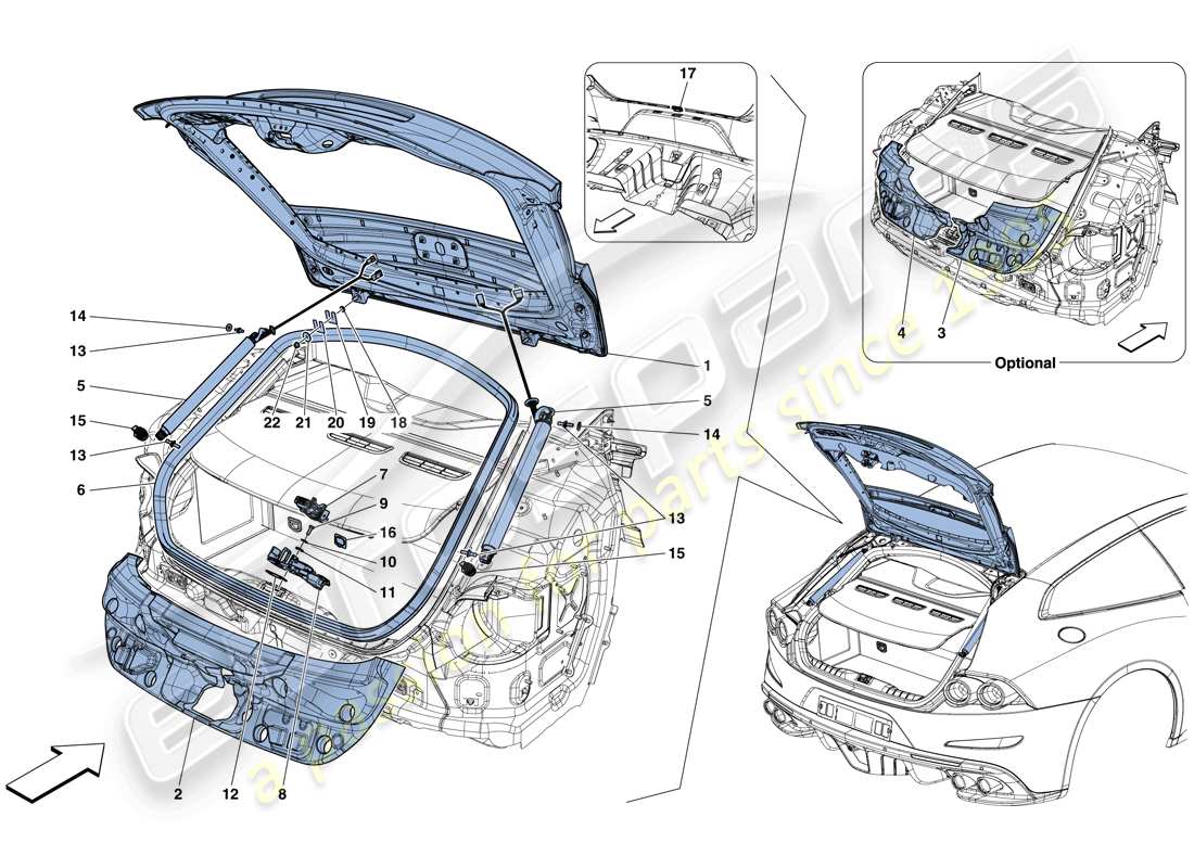 ferrari gtc4 lusso (rhd) hintere klappe und öffnungsmechanismus teilediagramm
