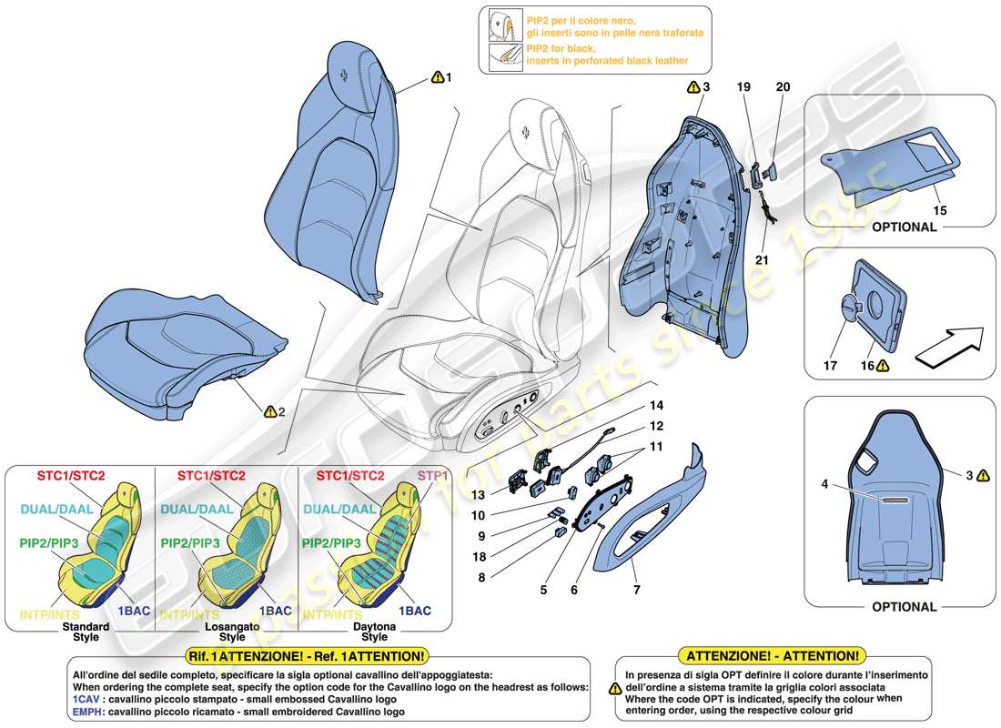 ferrari gtc4 lusso (rhd) vordersitz - verkleidung und zubehör teilediagramm