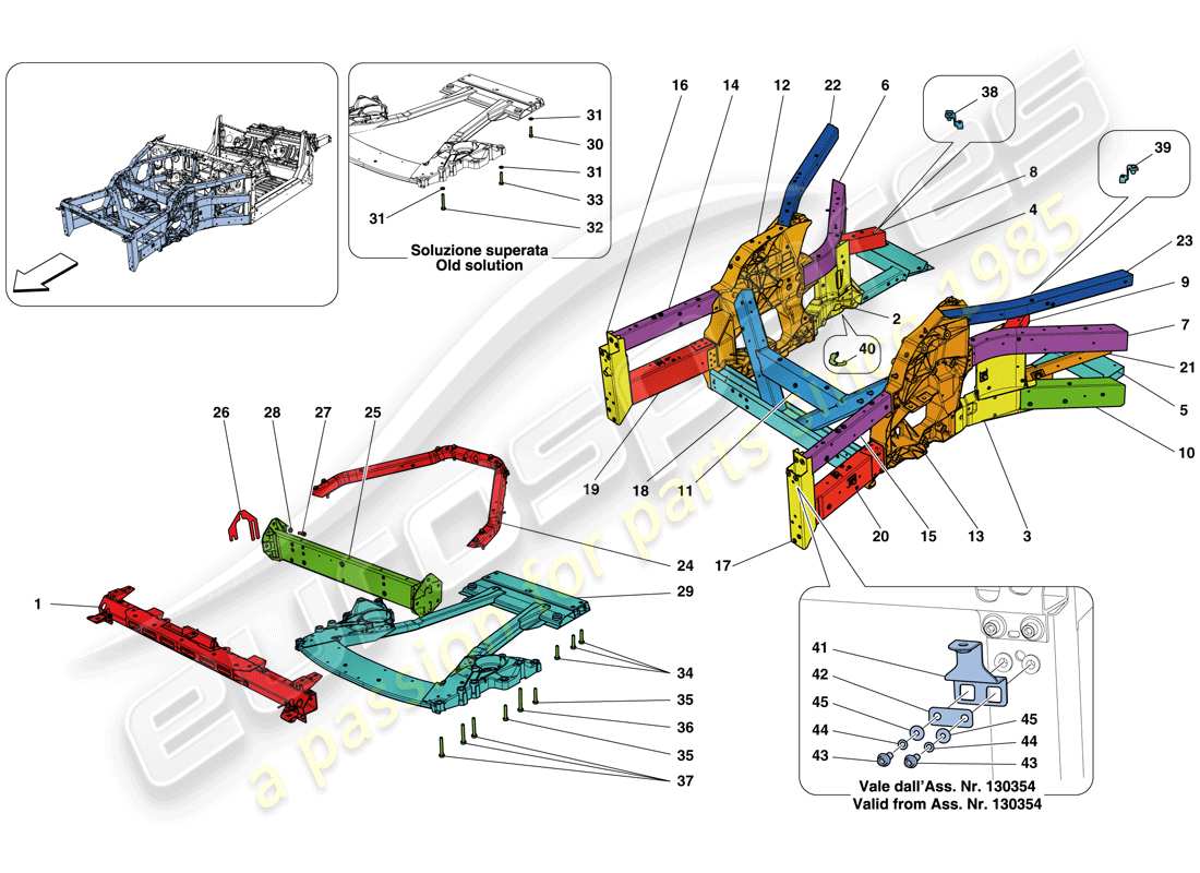 ferrari california t (europe) strukturen und elemente, fahrzeugvorderseite teilediagramm