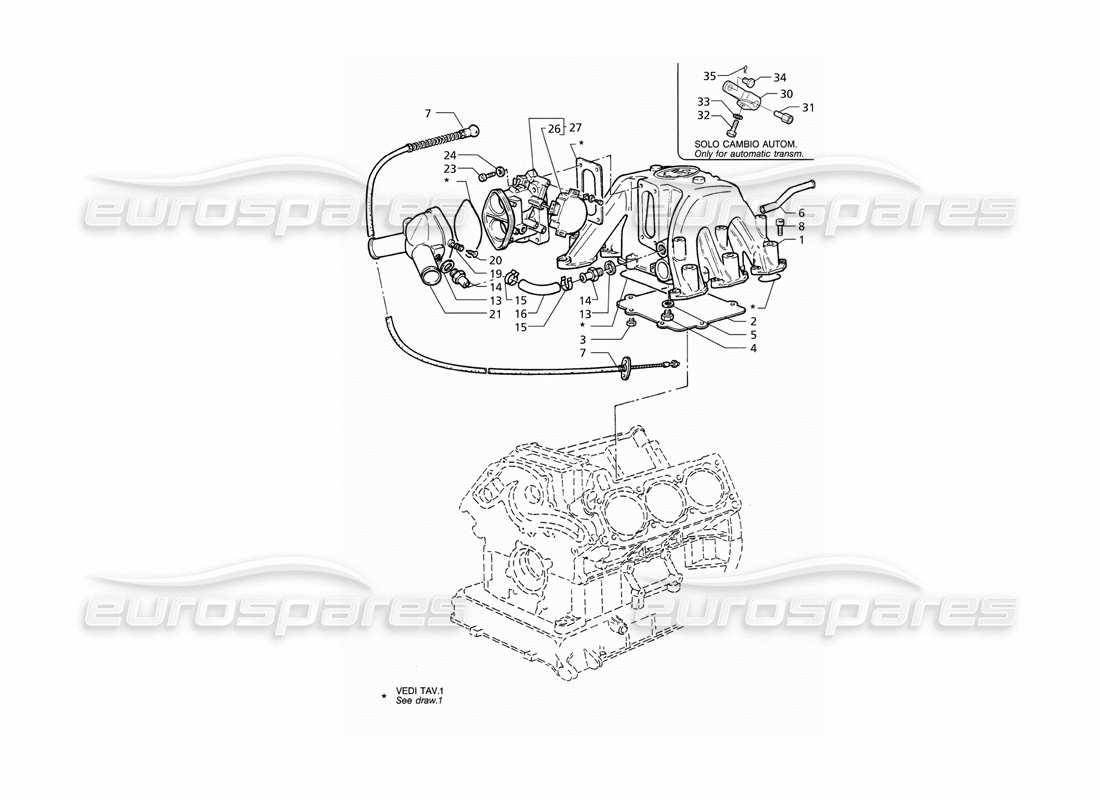 maserati qtp v6 (1996) intake manifold throttle valve body (rhd) part diagram