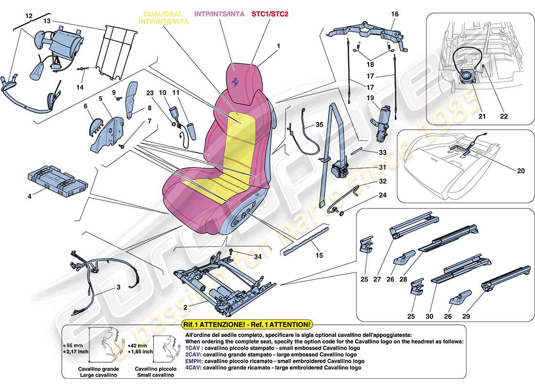 ferrari ff (europe) vordersitz - sicherheitsgurte, führungen und einstellungen ersatzteildiagramm