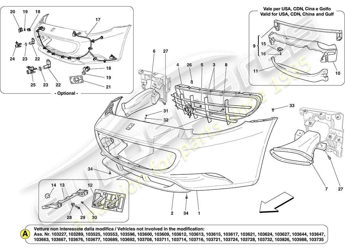 ferrari california (europe) frontstoßstange teilediagramm