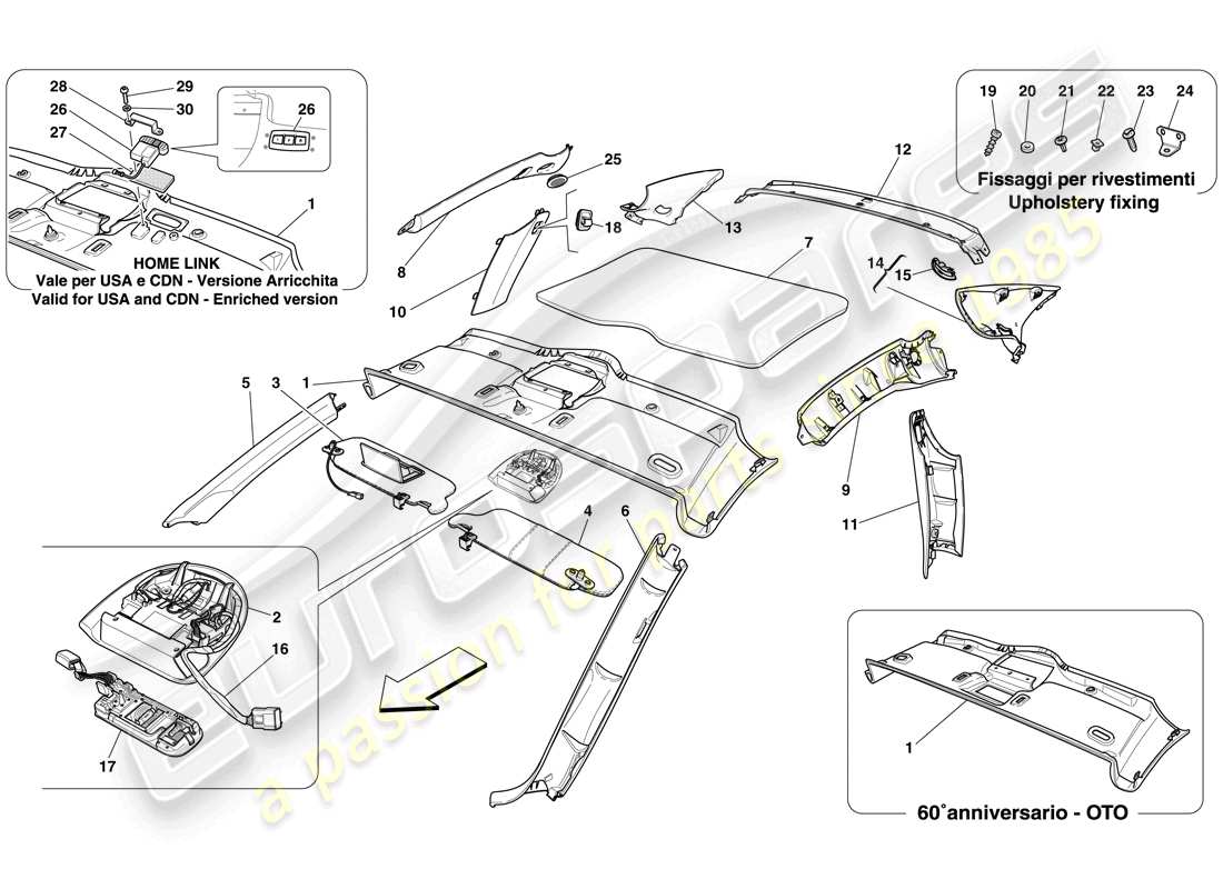 ferrari 612 sessanta (europe) dachhimmelverkleidung und zubehör teilediagramm