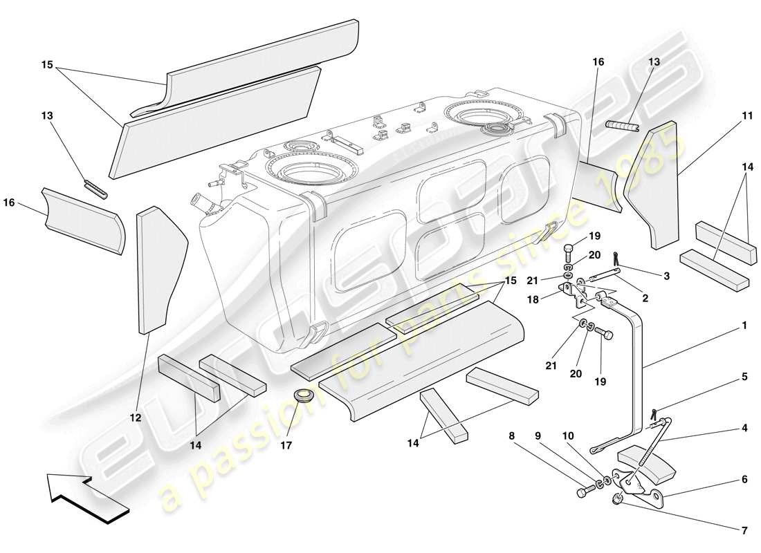 ferrari 612 sessanta (rhd) fuel tank - insulation and protection part diagram