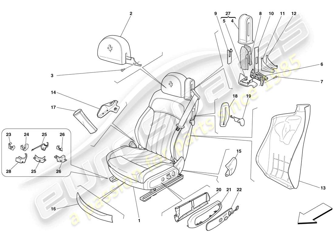 ferrari 612 sessanta (rhd) electric front seat - trim and accessories part diagram