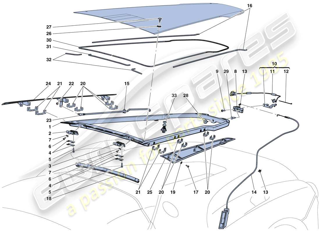 ferrari laferrari aperta (usa) motorraumdeckel und entriegelungsmechanismus teilediagramm