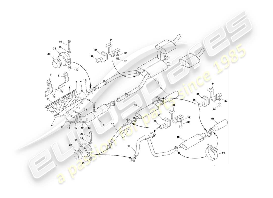 aston martin db7 vantage (2000) auspuffanlage teilediagramm