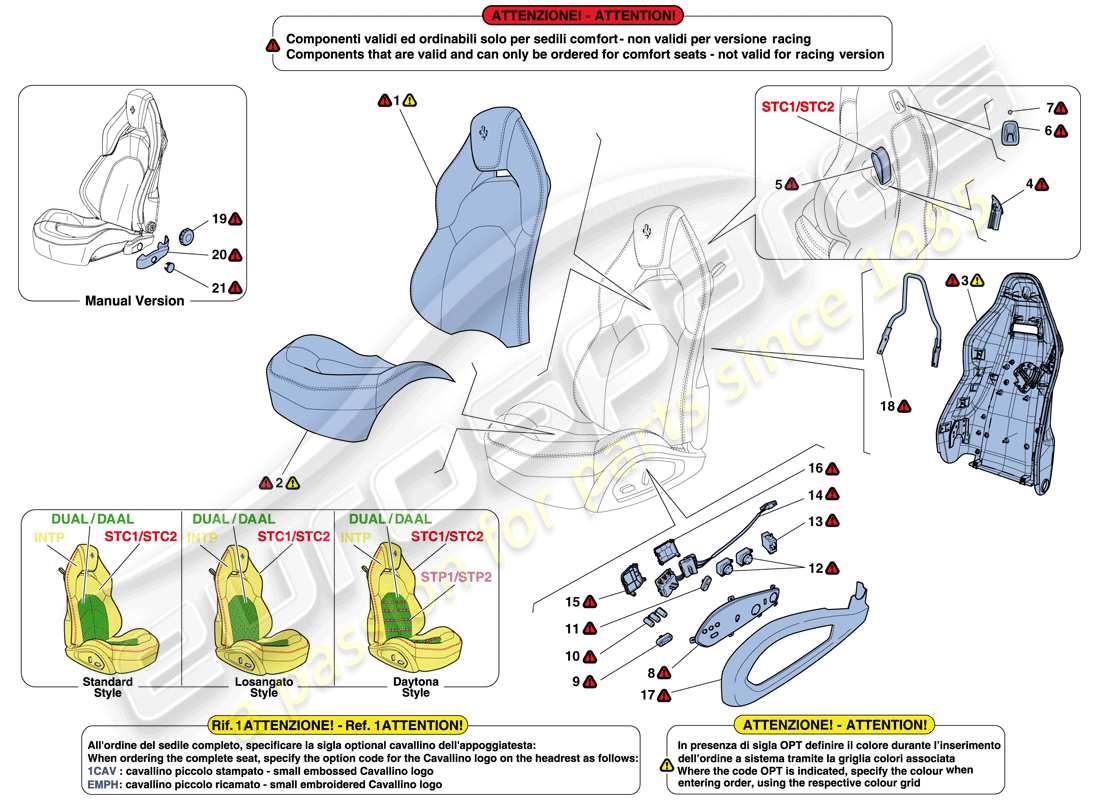 ferrari 488 gtb (rhd) sitze - polsterung und zubehör ersatzteildiagramm