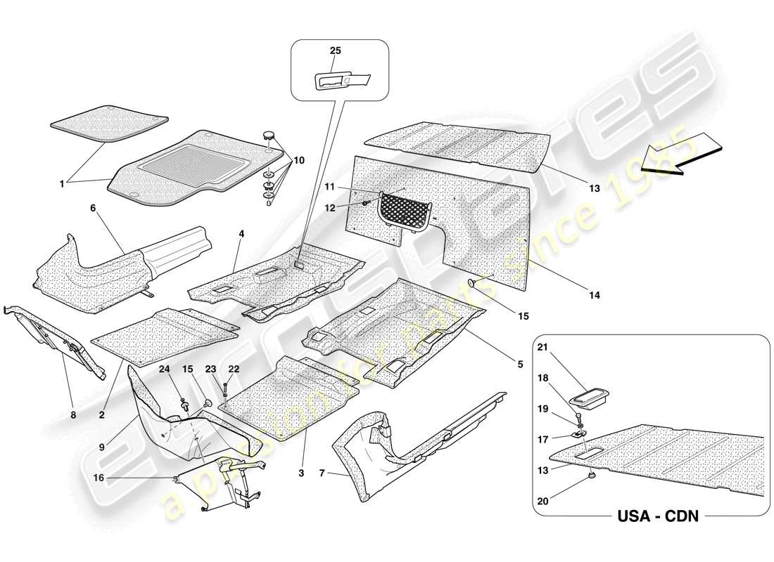 ferrari 599 gtb fiorano (europe) fahrzeugraumverkleidung und matten teilediagramm