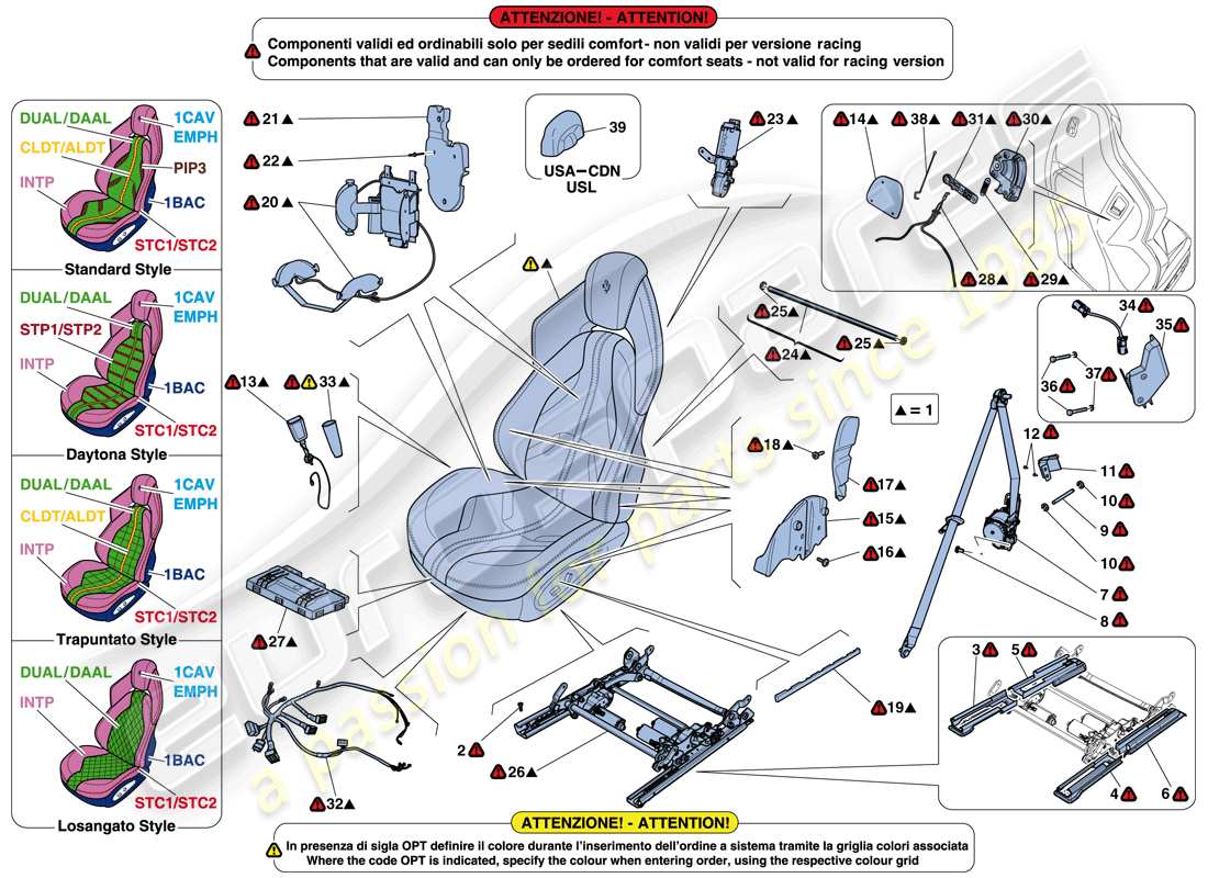 ferrari 812 superfast (usa) vordersitz - sicherheitsgurte, führungen und einstellungen ersatzteildiagramm