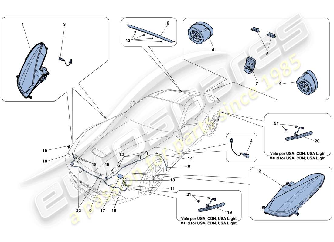 ferrari f12 berlinetta (usa) scheinwerfer und rücklichter ersatzteildiagramm