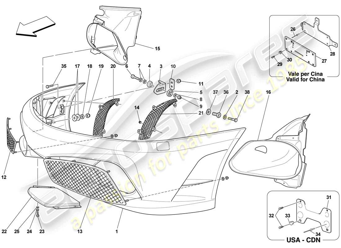 ferrari f430 scuderia (europe) frontstoßstange teilediagramm