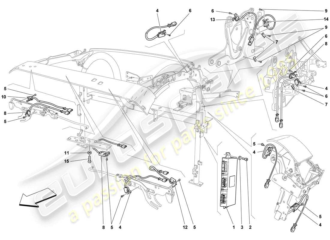 ferrari f430 scuderia (rhd) dach-mikroschalter und ecu-teilediagramm