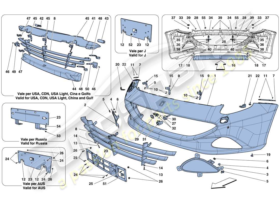 ferrari california t (europe) frontstoßstange teilediagramm