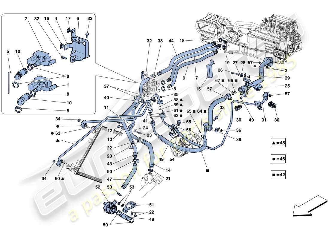 ferrari gtc4 lusso (rhd) klimaanlage - wasser und freon teilediagramm