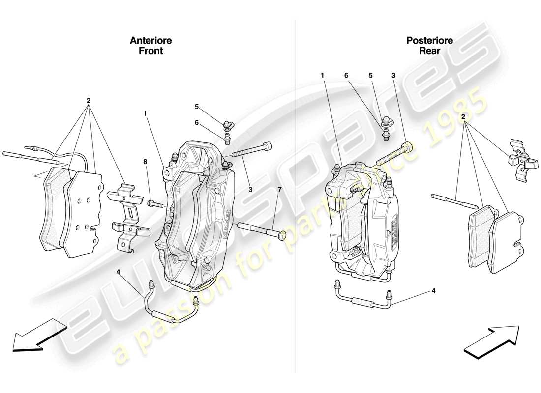 ferrari f430 scuderia spider 16m (rhd) bremssättel vorne und hinten ersatzteildiagramm