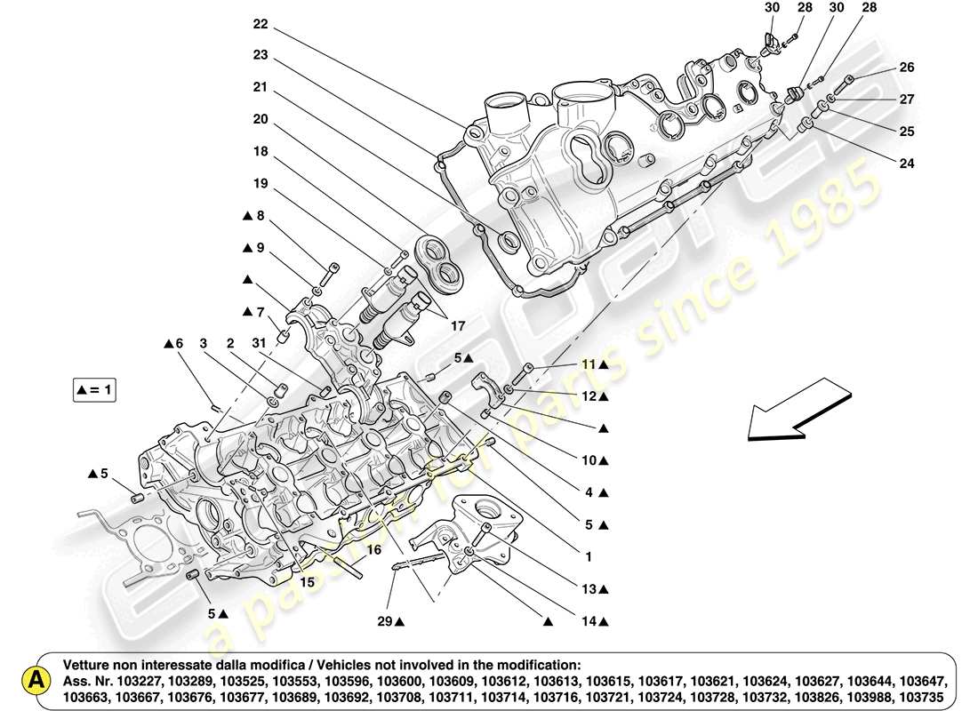 ferrari california (usa) linker zylinderkopf teilediagramm