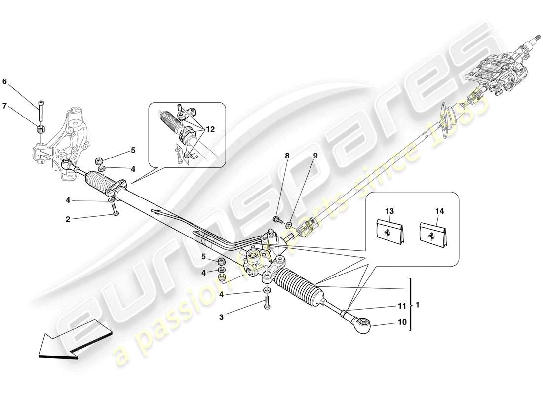ferrari 599 gto (rhd) hydraulisches servolenkungskasten teilediagramm