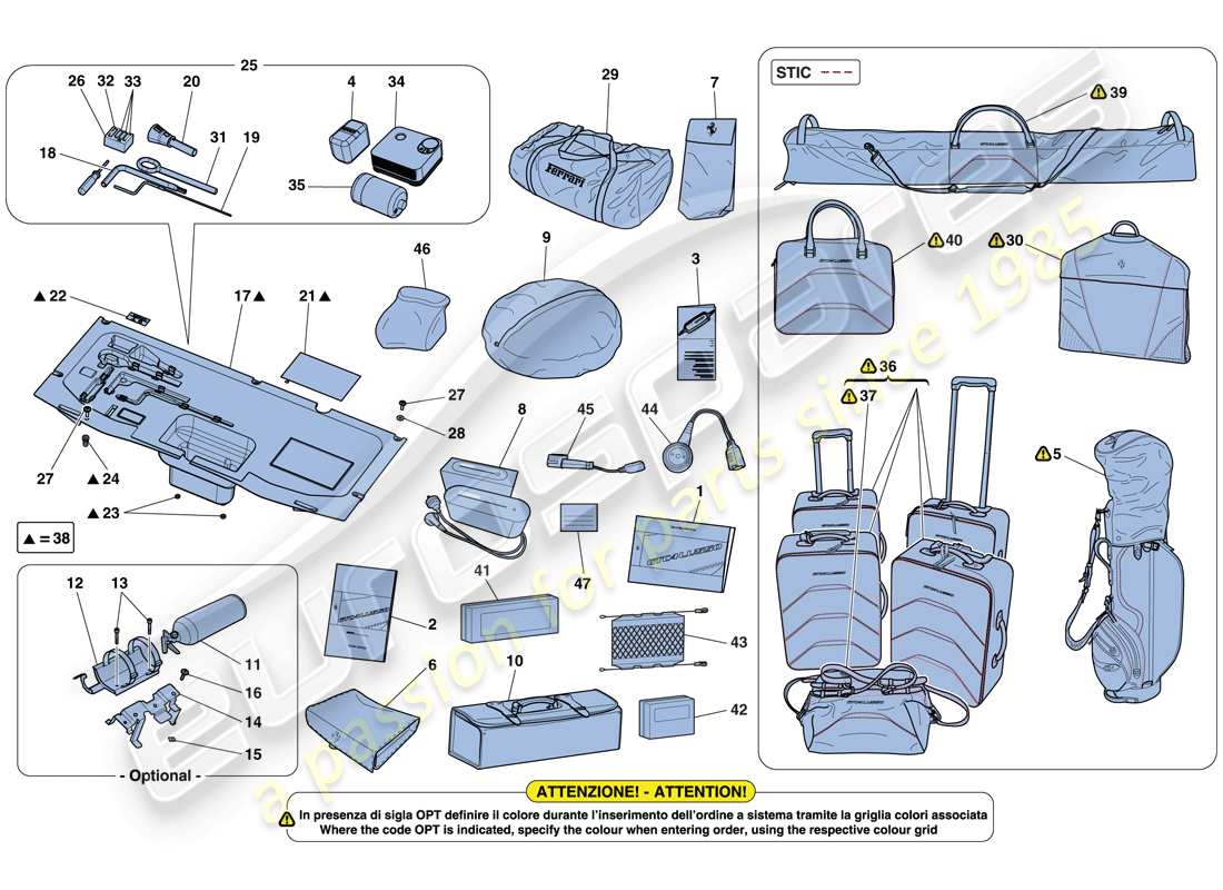 ferrari gtc4 lusso (usa) mit dem fahrzeug lieferumfang enthaltene werkzeuge und zubehör teilediagramm