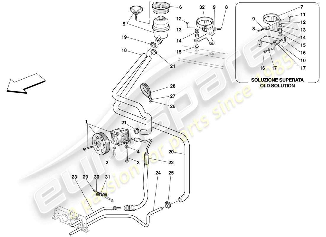 ferrari f430 spider (usa) servolenkungspumpe und vorratsbehälter – teilediagramm