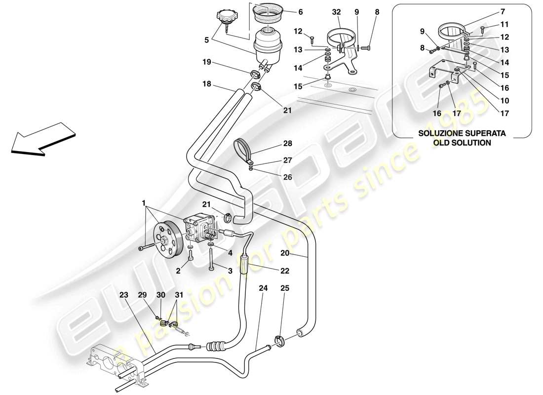 ferrari f430 spider (usa) servolenkpumpe und reservoir teilediagramm