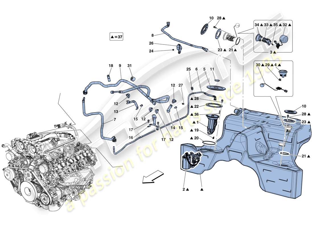ferrari california t (rhd) kraftstoffpumpe und verbindungsrohre teilediagramm