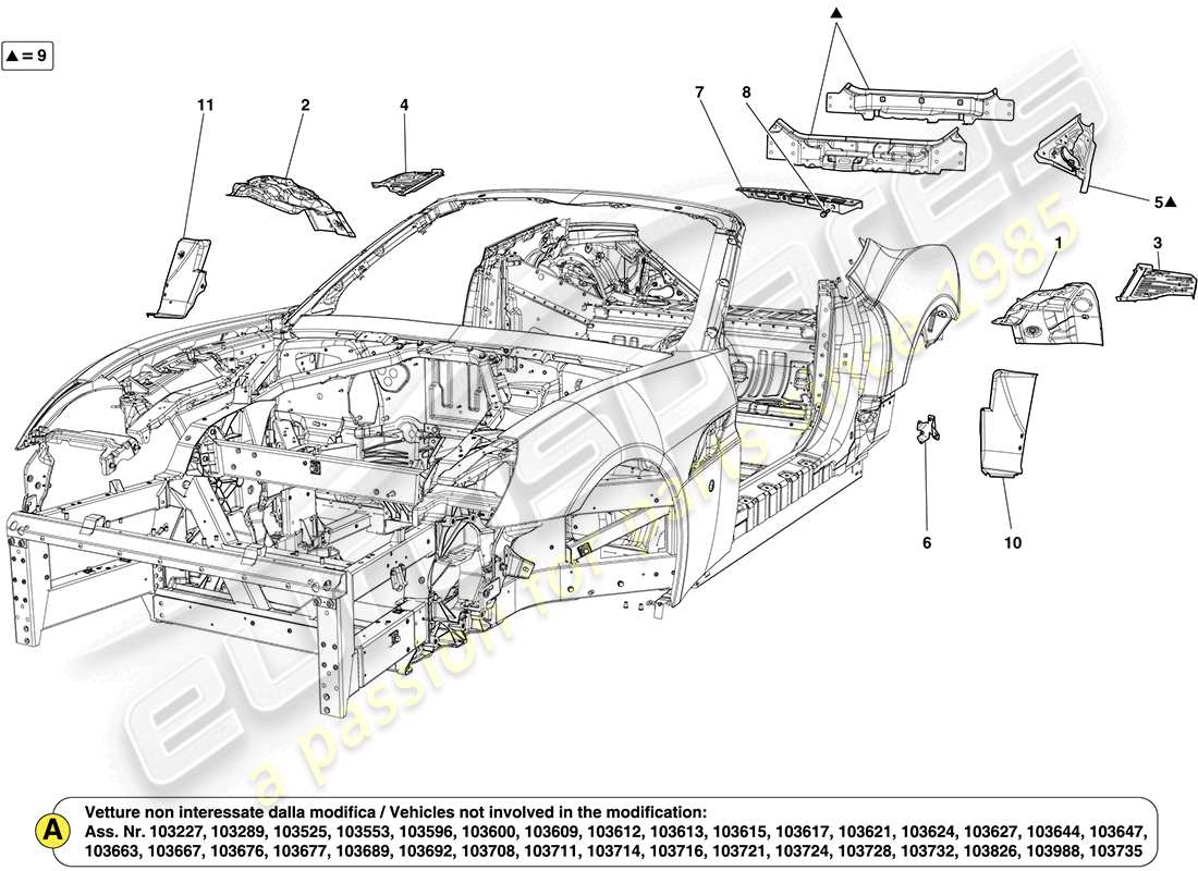 ferrari california (europe) heckkarosserie und außenverkleidung teilediagramm