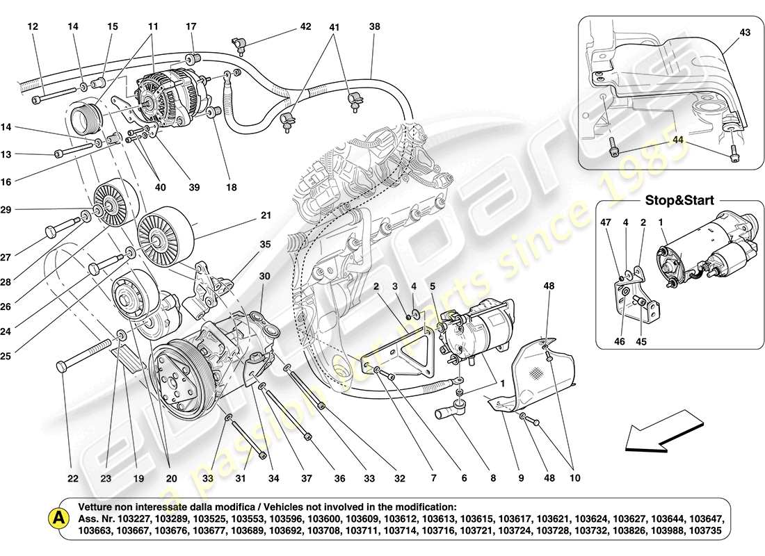 ferrari california (europe) lichtmaschine, anlasser und klimakompressor teilediagramm
