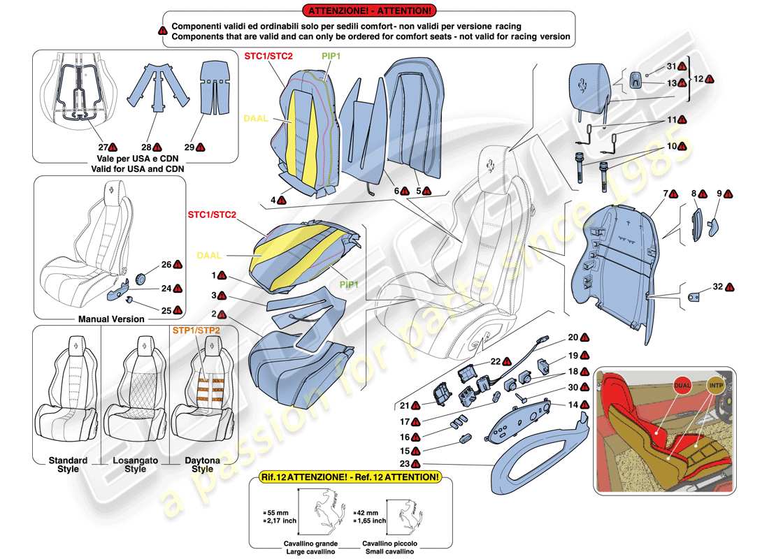 ferrari 458 italia (rhd) sitze – polsterung und zubehör teilediagramm