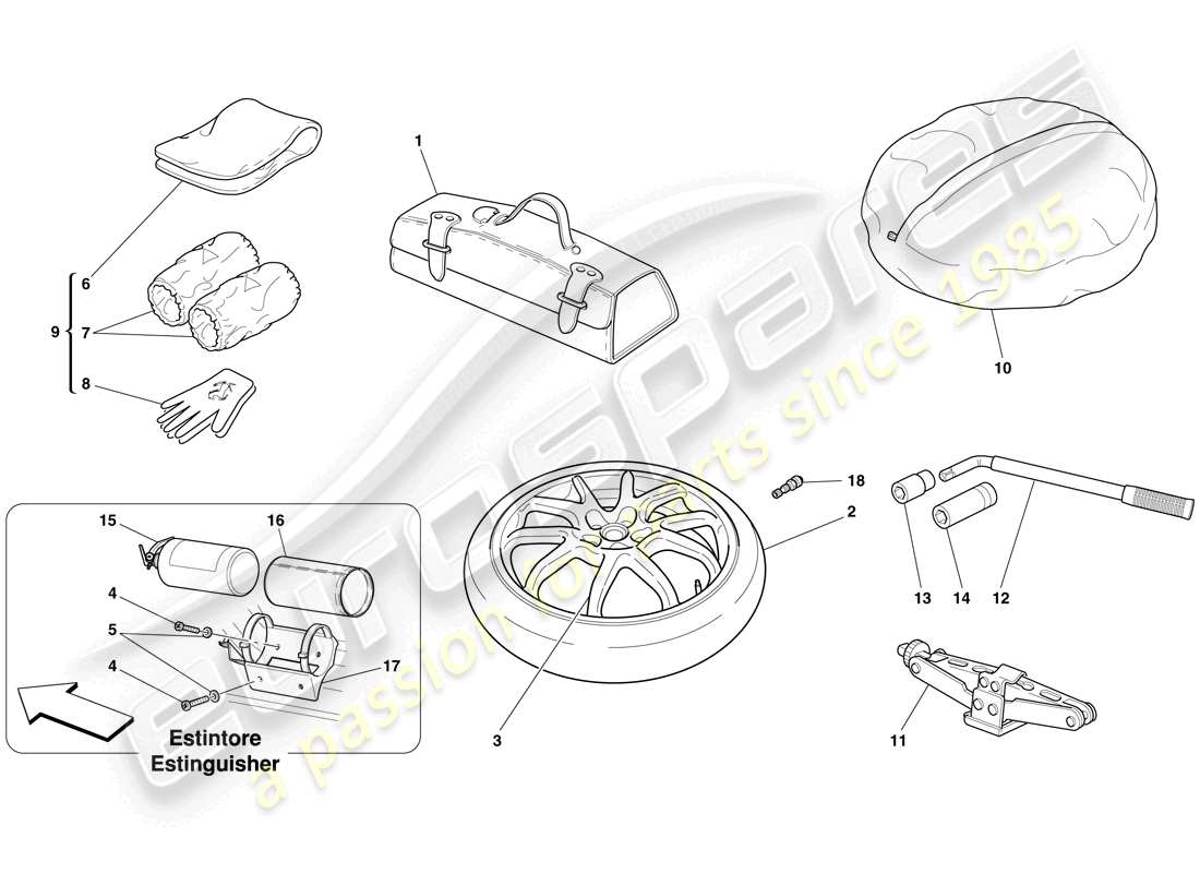 ferrari 599 gtb fiorano (europe) ersatzrad und zubehör teilediagramm