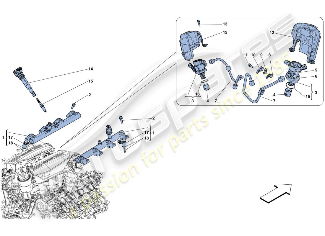 ferrari 488 gtb (rhd) einspritz-/zündsystem - teilediagramm