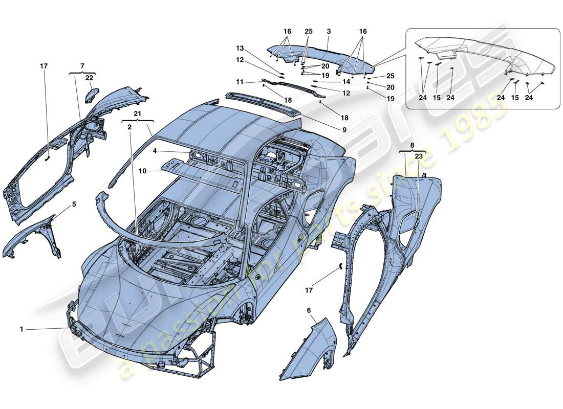ferrari 488 gtb (rhd) karosserie - aussenverkleidung ersatzteildiagramm