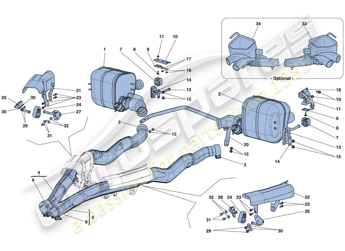 ferrari california t (rhd) schalldämpfer teilediagramm