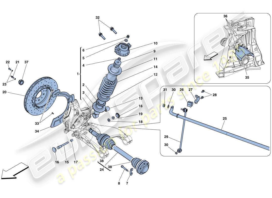 ferrari 458 speciale (usa) hinterradaufhängung - teilediagramm stoßdämpfer und bremsscheibe