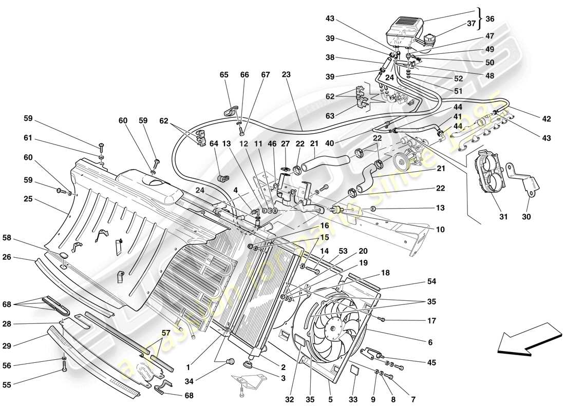 ferrari 612 sessanta (europe) kühlsystem - kühler und ausgleichsbehälter teilediagramm