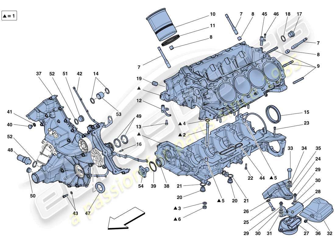 ferrari 458 speciale aperta (rhd) kurbelgehäuse teilediagramm