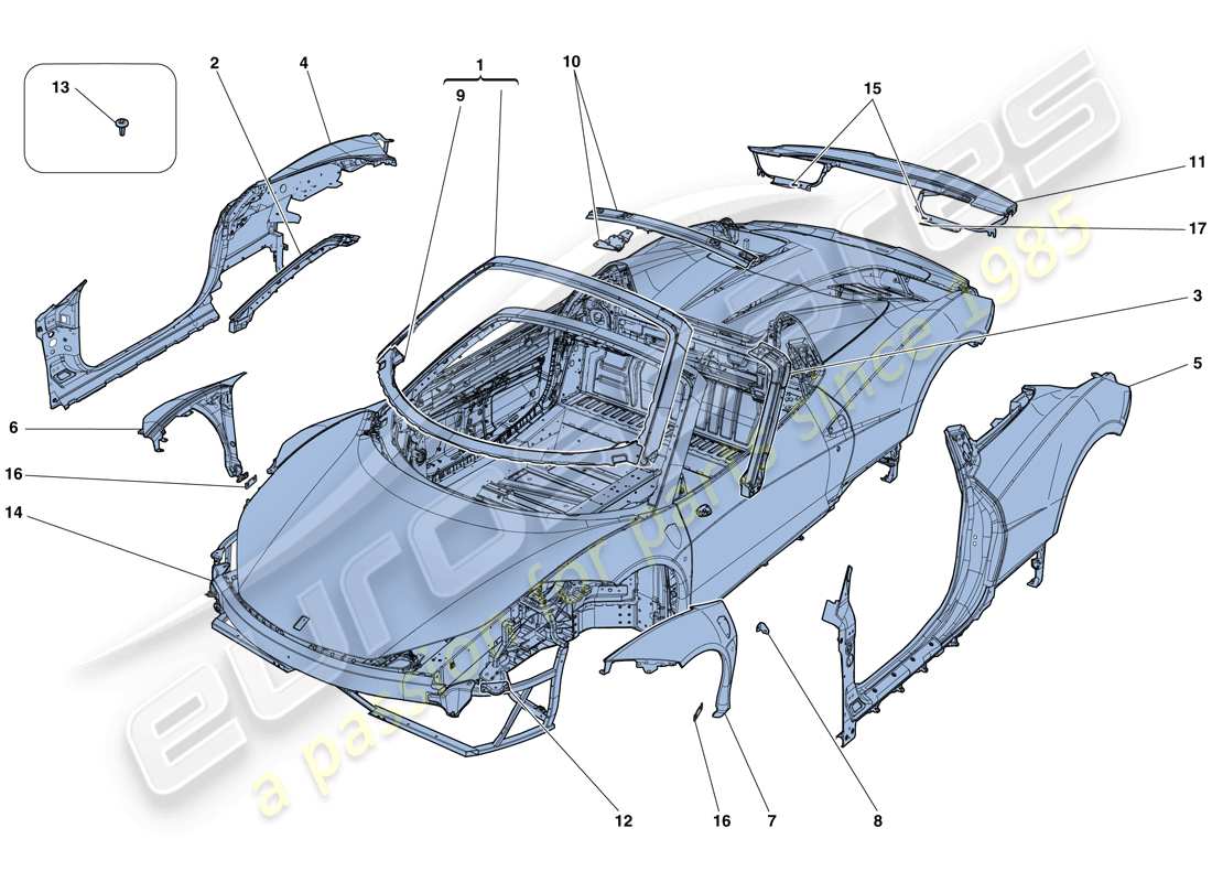 ferrari 458 speciale aperta (rhd) karosserie – aussenverkleidung teilediagramm