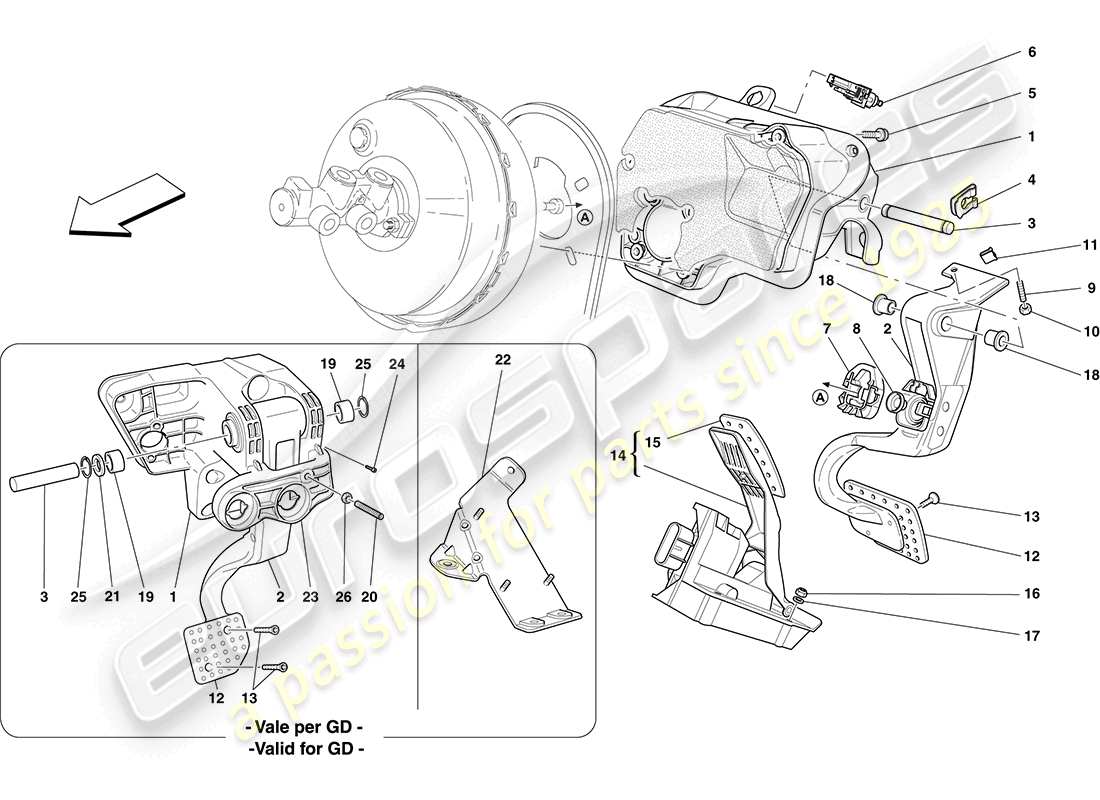 ferrari california (europe) komplette pedalboard-baugruppe teilediagramm