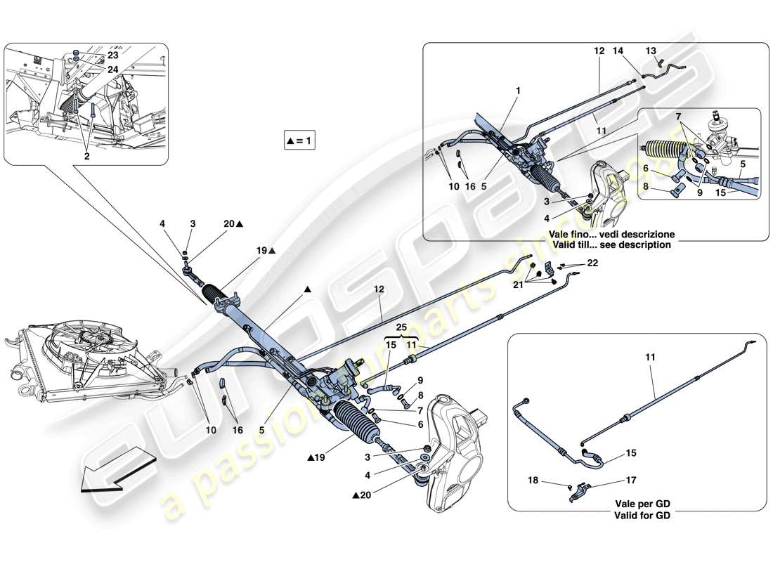 ferrari 458 italia (rhd) hydraulisches servolenkungskasten teilediagramm