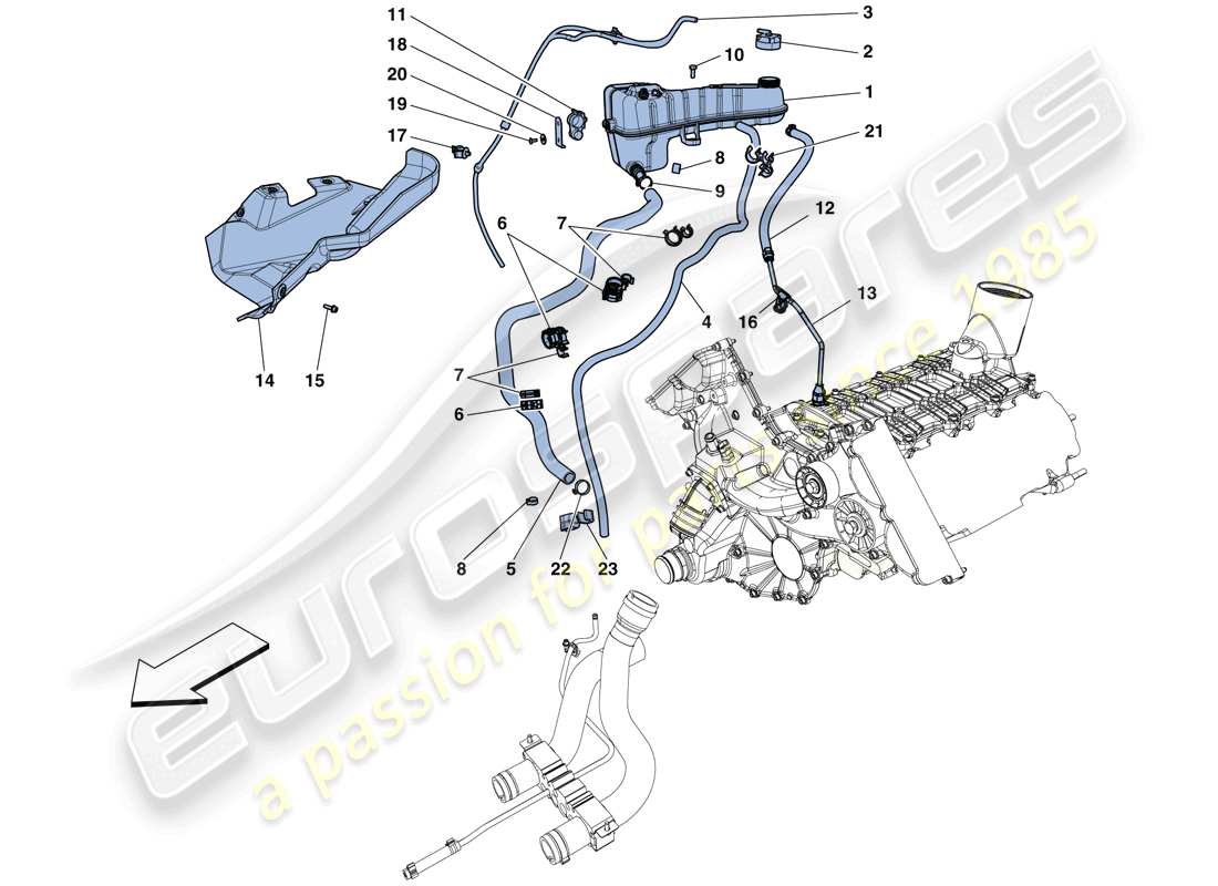 ferrari 458 spider (rhd) kühlung – sammelbehälter und rohre teilediagramm