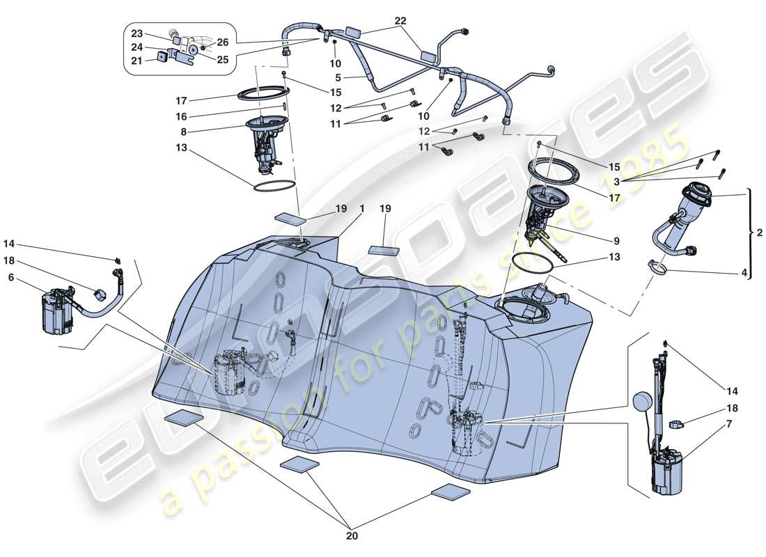 ferrari laferrari aperta (europe) kraftstofftank - einfüllstutzen und pumpen ersatzteildiagramm